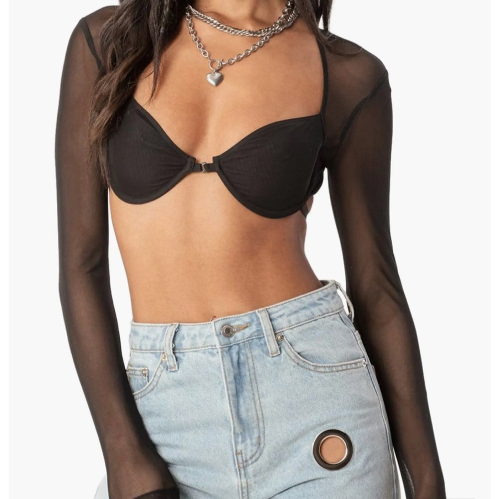 Edikted Lin Mesh Long Sleeve Bra Top